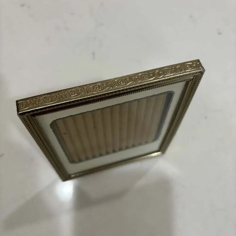 Vintage Gold-Tone Metal Tabletop Picture Frame with Ornate Beaded Detail